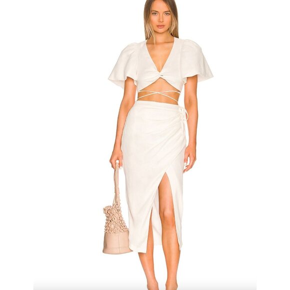Jonathan Simkhai White Sadie Puff-Sleeve Wrap Crop Top NWT - Size L - Picture 8 of 8